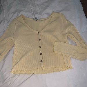Cute pastel yellow frill crop button cardigan Y2K